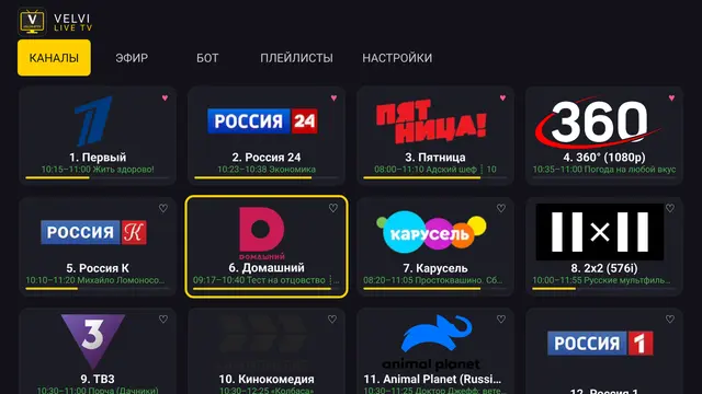 Сетка каналов VELVI IPTV